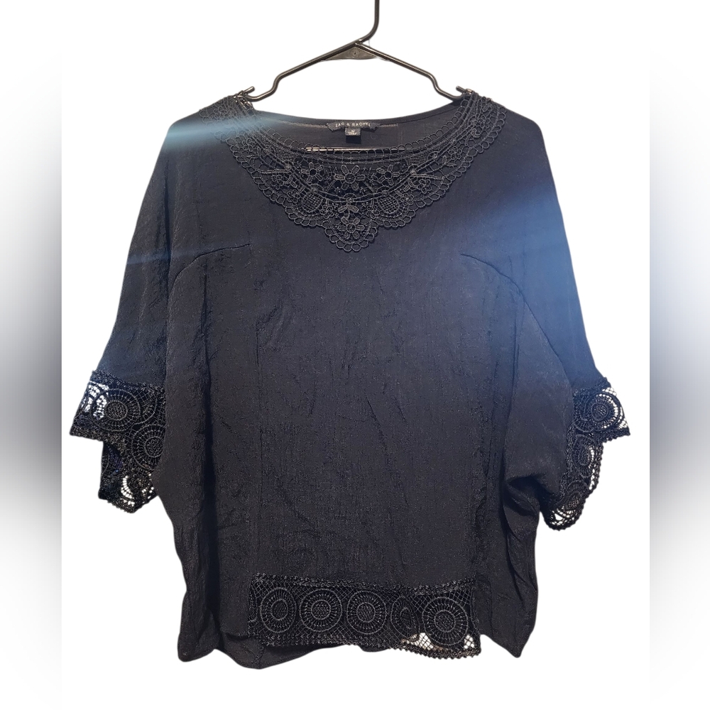 Black Lace Trim Women's Top